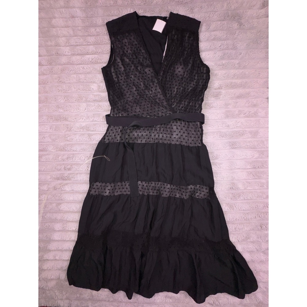 Sandro Paris Women's Small Black Swiss Dot Tiered Ruffle Dress Coquette Luxury - Picture 3 of 15